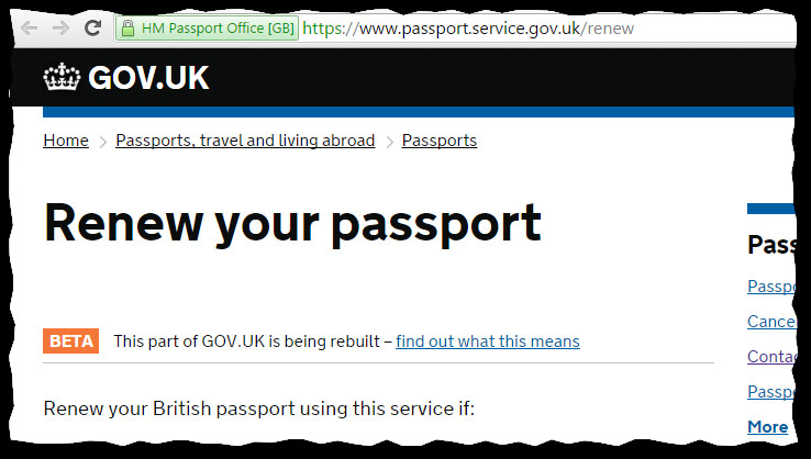 Screenshot of the GOV.UK Renew your passport page